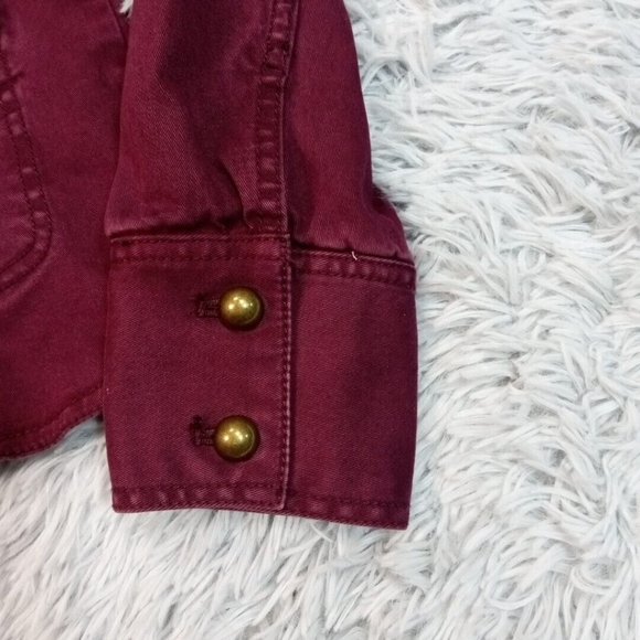 White House Black Market Womens Shirt Red 6 Button Up Utility Military Top - Picture 7 of 13